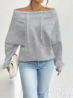 Off-Shoulder Drawstring Sweatshirt