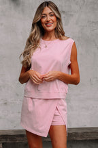 Aria 2 Pieces Mineral Wash Cotton Tank Top Lined Split Skirt Set-3