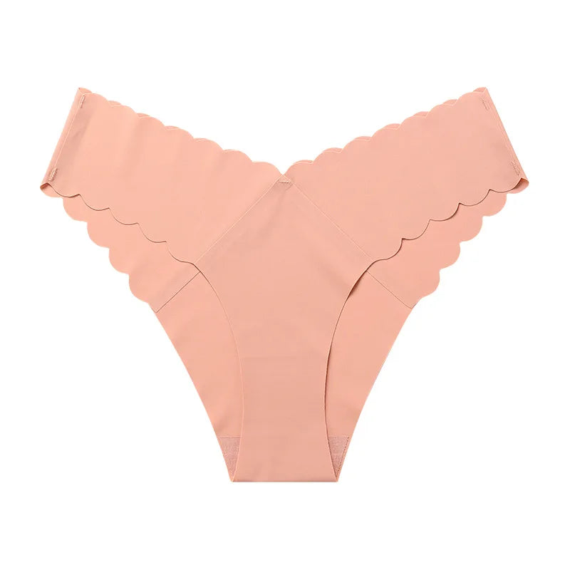 Sexy Women Ice Silk Panties Low-Rise Elasticity Lingerie Female G String Underwear Wave Edge Comfortable Thong Intimates