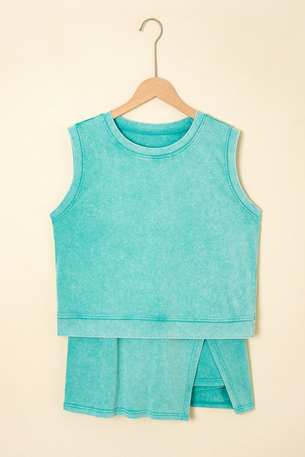 Aria 2 Pieces Mineral Wash Cotton Tank Top Lined Split Skirt Set-5