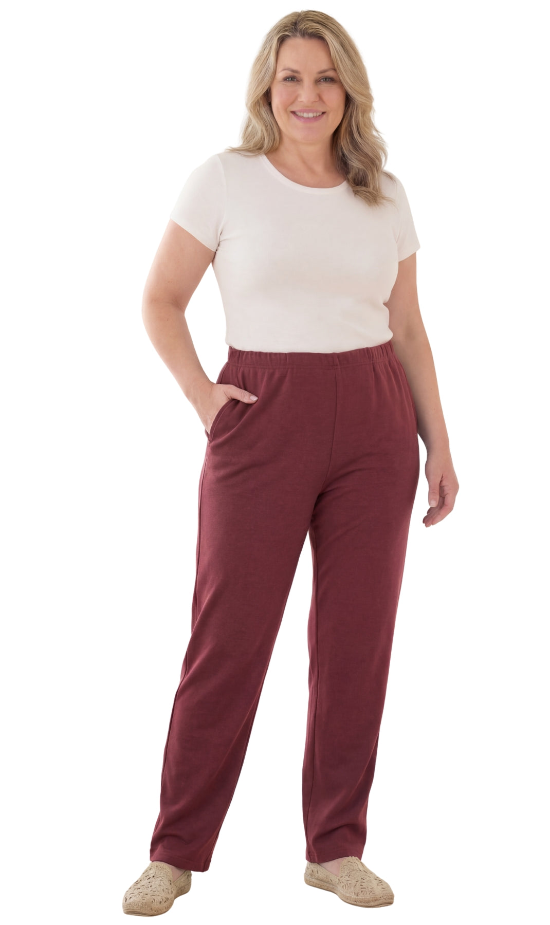 Women's Knit Pull on Pants - Cotton Blend with Flat Front waistband