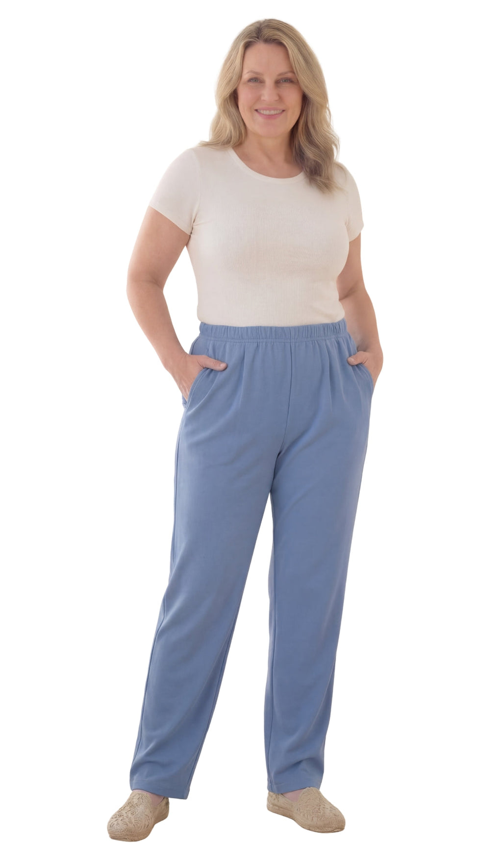 Women's Knit Pull on Pants - Cotton Blend with Flat Front waistband