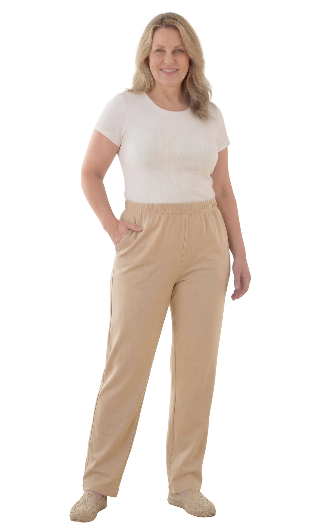 Women's Knit Pull on Pants - Cotton Blend with Flat Front waistband