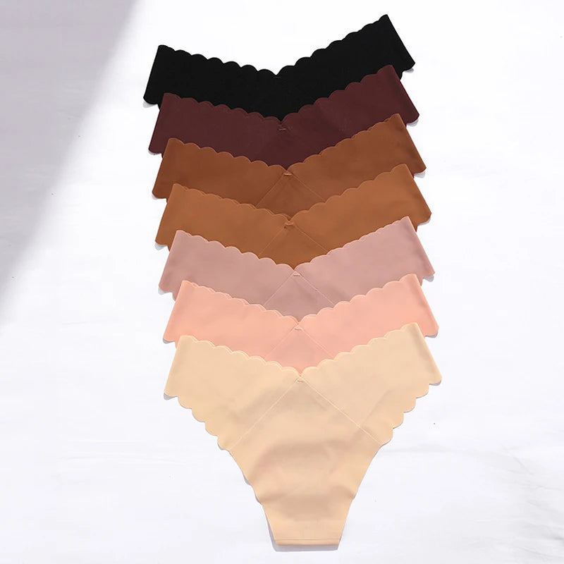 Sexy Women Ice Silk Panties Low-Rise Elasticity Lingerie Female G String Underwear Wave Edge Comfortable Thong Intimates