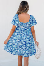 Azalea Floral Puff Sleeve Babydoll Mini Dress-1