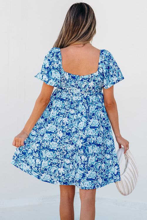 Azalea Floral Puff Sleeve Babydoll Mini Dress-1