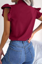 Bow Tie Ruffle Sleeve Blouse