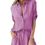 Spring And Summer New Cotton And Linen Short-sleeved Shorts Casual Suit Women