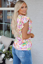 Savanna Ruffled Short Sleeve Notched Neck Blouse-2