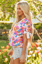 Aleia Floral Knotted Short Sleeve Blouse-2