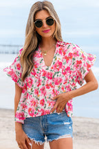 Zoya Floral Ruffled Short Sleeve Blouse-0