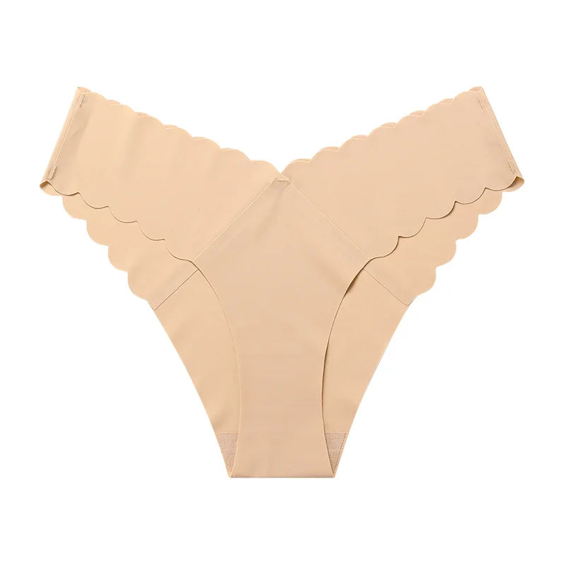 Sexy Women Ice Silk Panties Low-Rise Elasticity Lingerie Female G String Underwear Wave Edge Comfortable Thong Intimates