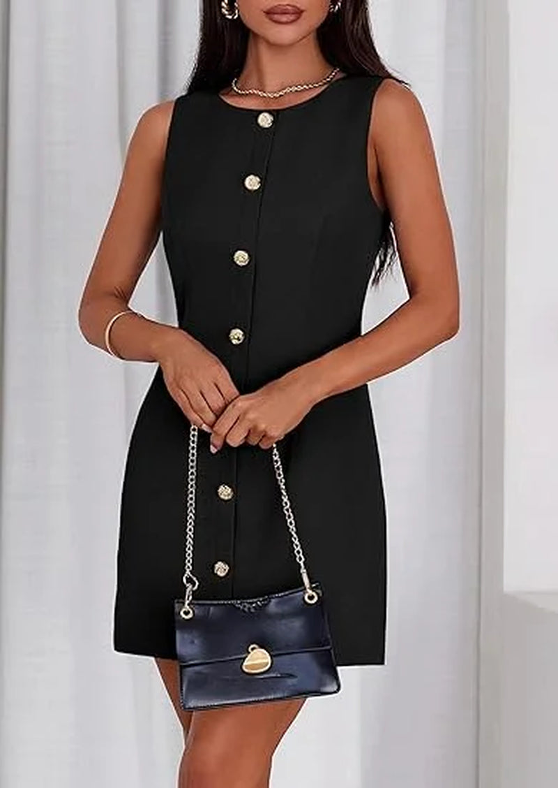 Work Dresses for Women Summer Business Short Dress Sleeveless Button down Formal Elegant Office Outfits