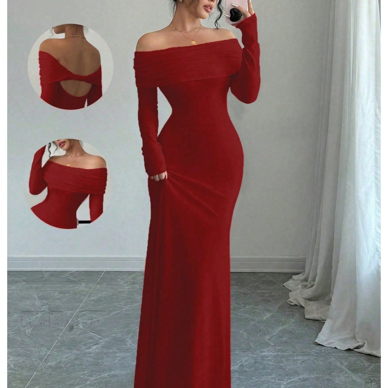 Elegant Off Shoulder Midi Evening Gown