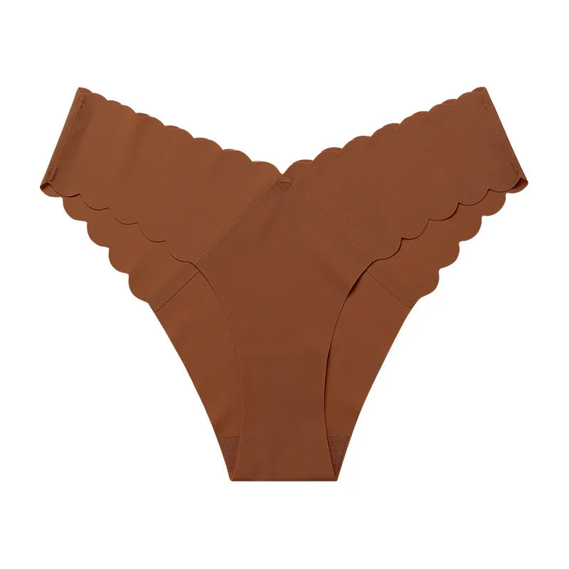 Sexy Women Ice Silk Panties Low-Rise Elasticity Lingerie Female G String Underwear Wave Edge Comfortable Thong Intimates