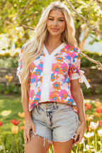 Aleia Floral Knotted Short Sleeve Blouse-0