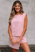 Aria 2 Pieces Mineral Wash Cotton Tank Top Lined Split Skirt Set-0