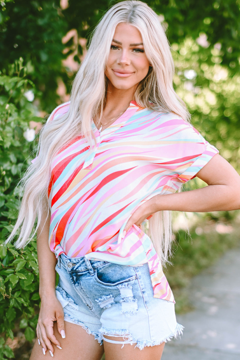 Cali Abstract Short Sleeve Blouse-3