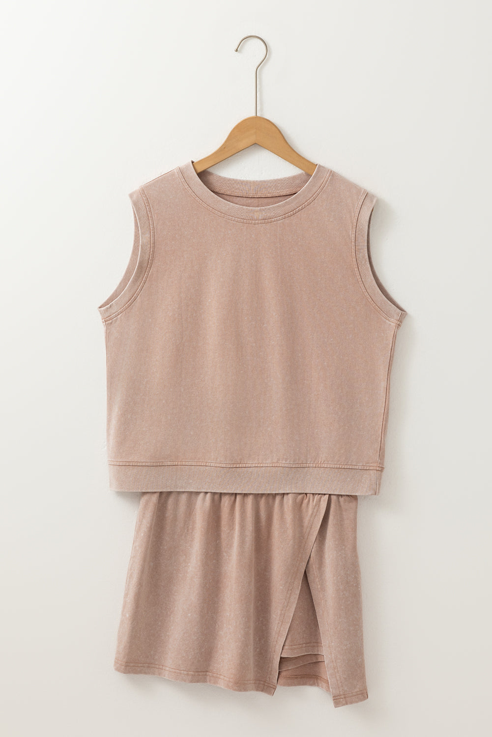 Aria 2 Pieces Mineral Wash Cotton Tank Top Lined Split Skirt Set-8