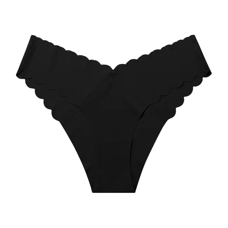 Sexy Women Ice Silk Panties Low-Rise Elasticity Lingerie Female G String Underwear Wave Edge Comfortable Thong Intimates