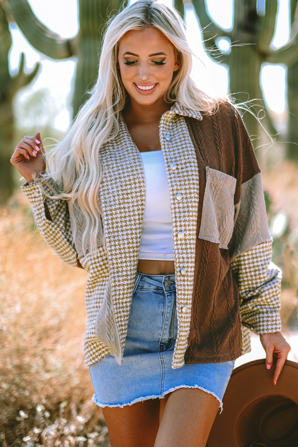 Luna Houndstooth Loose Shacket-3