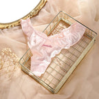 Kawaii Letter Satin Silk Ruffle Thong Seamless Embroidery Ice Silk Panties Underwear Low Waist Briefs for Women Girl
