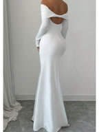Elegant Off Shoulder Midi Evening Gown