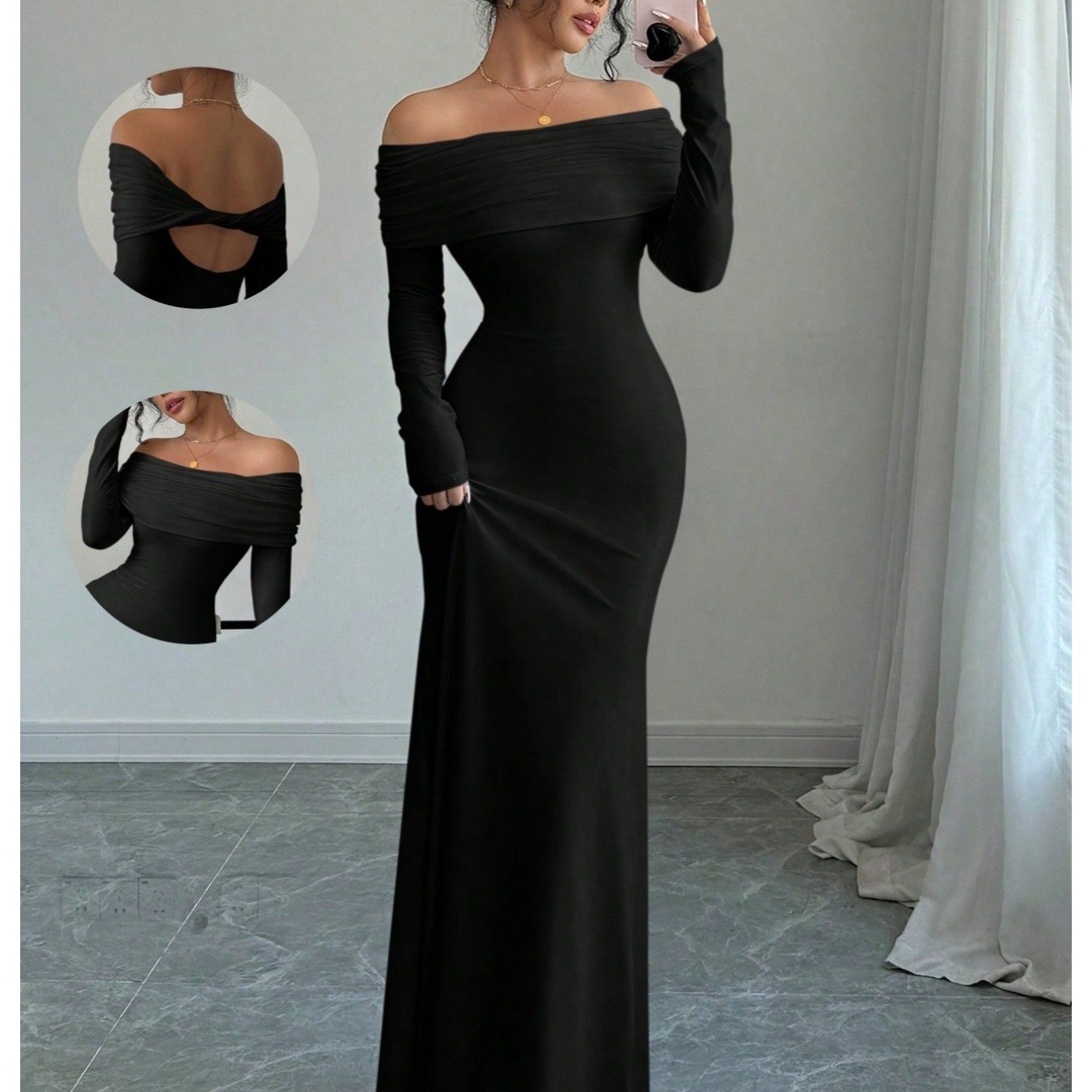Elegant Off Shoulder Midi Evening Gown