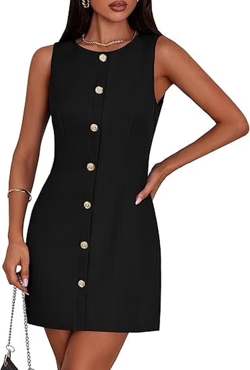Work Dresses for Women Summer Business Short Dress Sleeveless Button down Formal Elegant Office Outfits