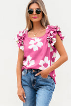Mazie Floral Ruffled Short Sleeve Blouse-2