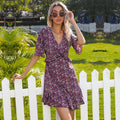 Women's Summer Floral Short Sleeve  Back Ruffle Dress