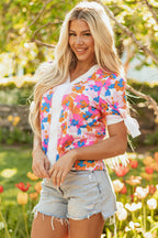 Aleia Floral Knotted Short Sleeve Blouse-3