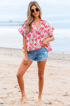 Zoya Floral Ruffled Short Sleeve Blouse-3