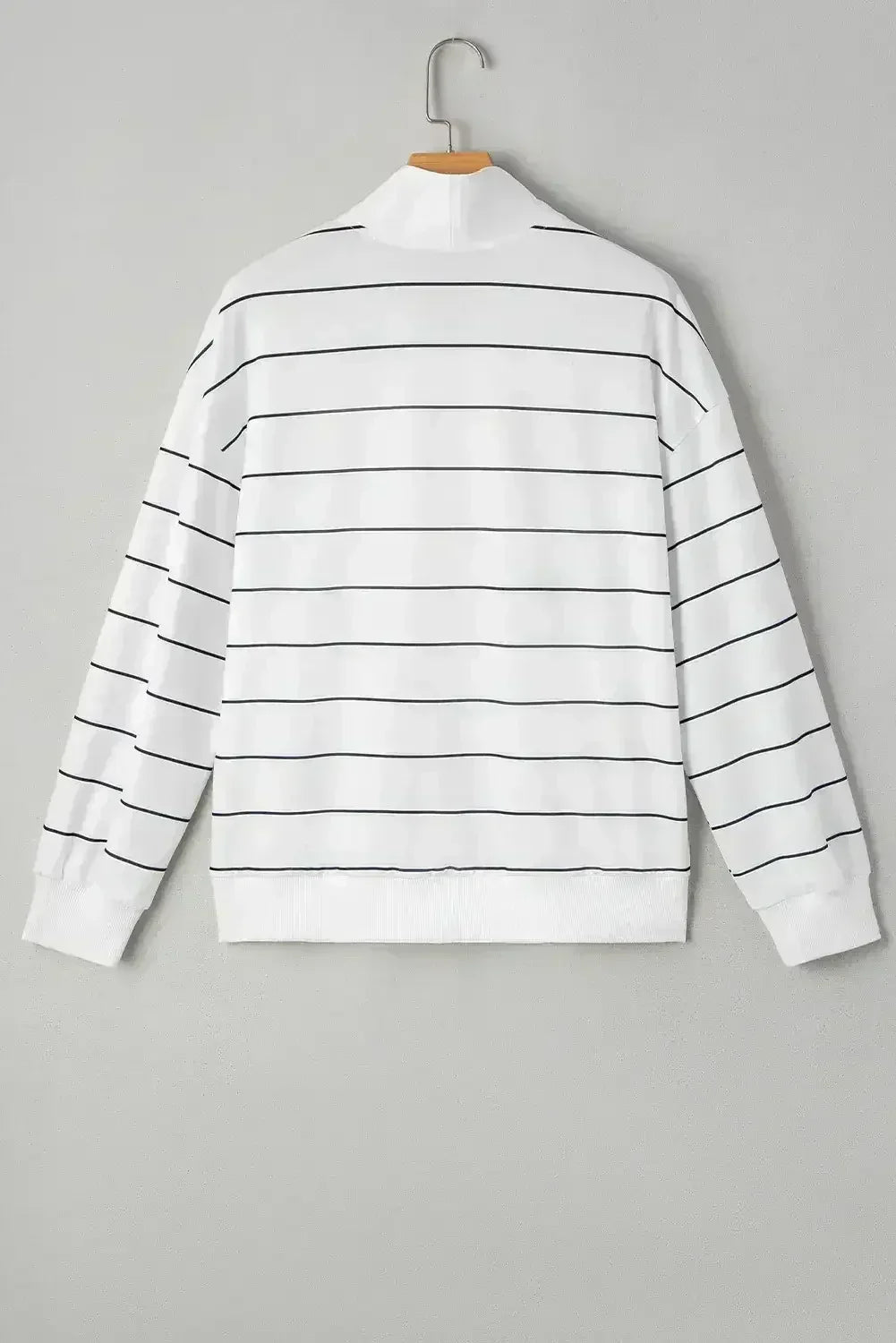 White Striped Zipper V-Neck Drop Sleeve Top