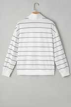 White Striped Zipper V-Neck Drop Sleeve Top