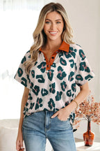 Madelynn Collared Short Sleeve Blouse-0
