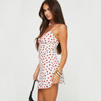 V-neck Suspender Dress Rose Flowers Print Bow-knot Skirt Y2K Sweet Street Girl Fashion Mini Dresses For Womens Clothing