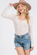 Ces Femme Velvet Floral Long Sleeve Bodysuit