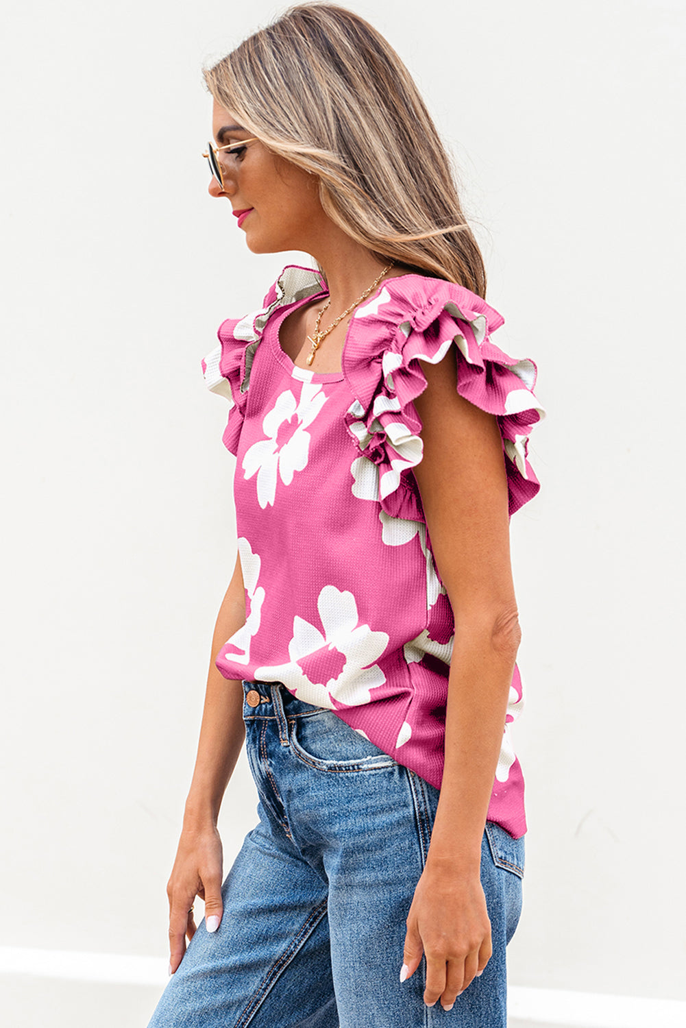 Mazie Floral Ruffled Short Sleeve Blouse-3