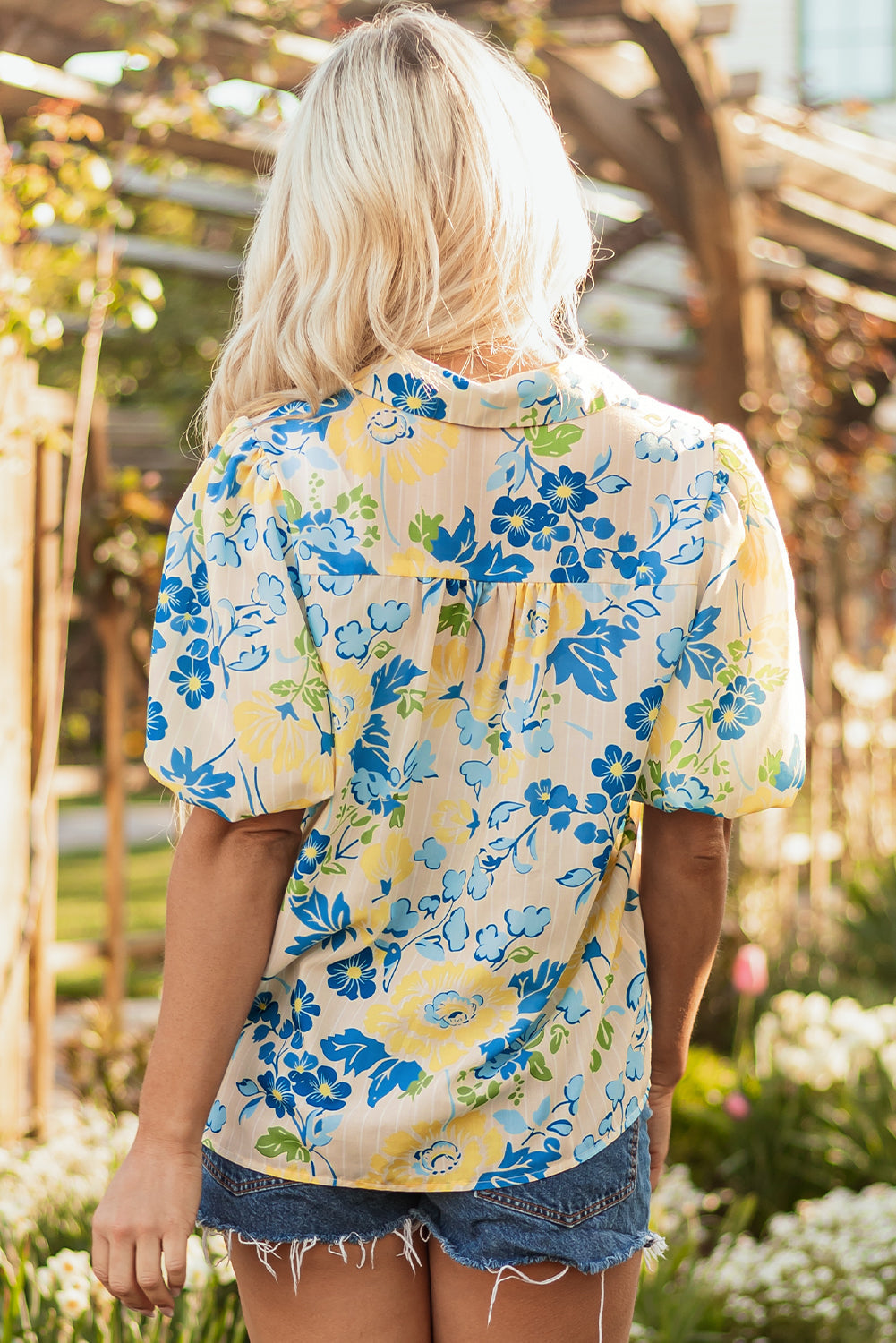 Claira Floral Puff Short Sleeve Blouse-1