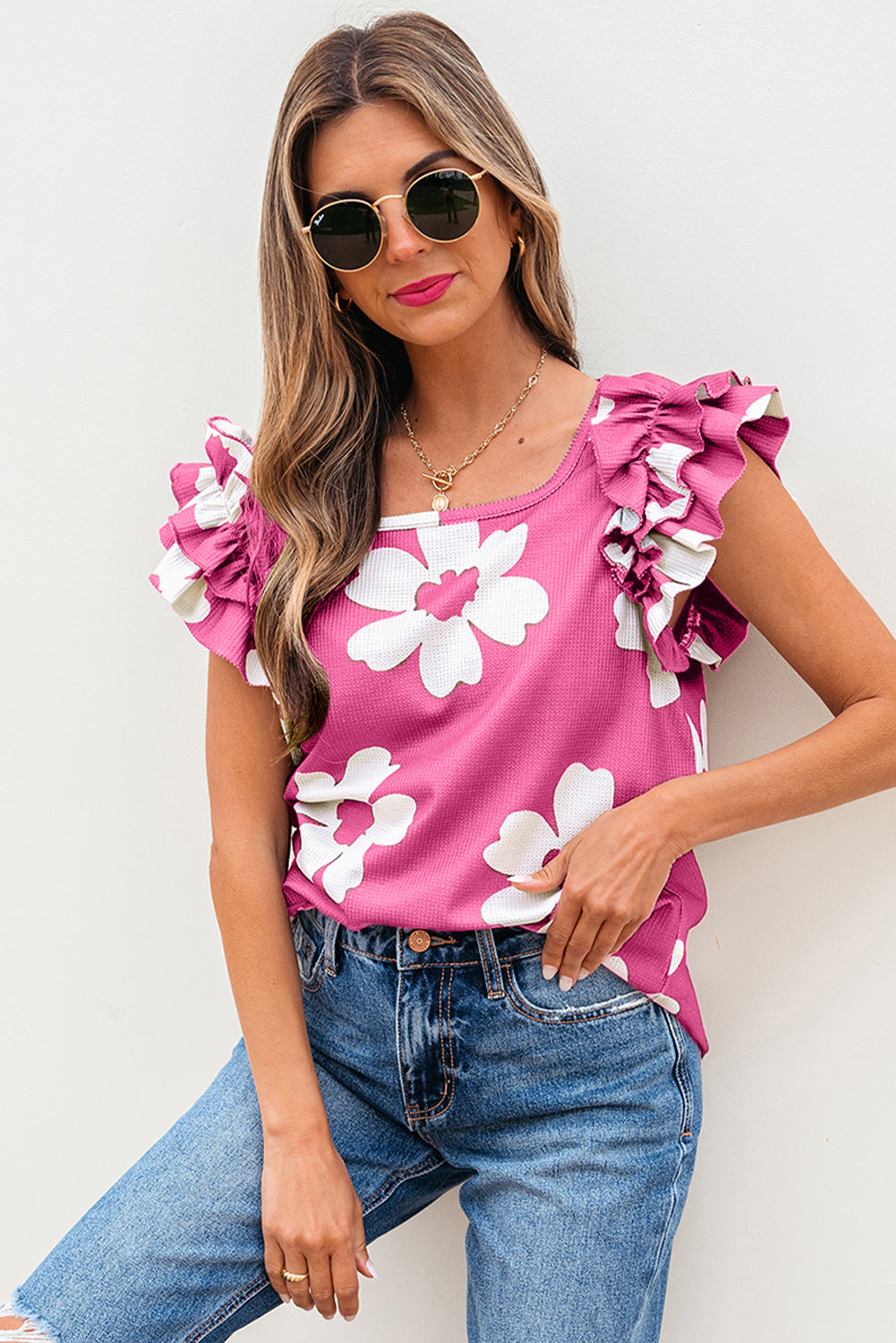 Mazie Floral Ruffled Short Sleeve Blouse-0