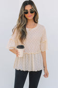 Oaklyn Textured Ruffled Short Sleeve Blouse-0