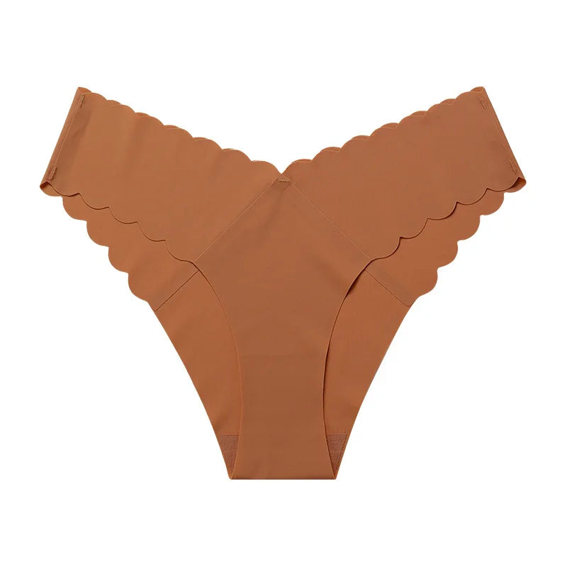 Sexy Women Ice Silk Panties Low-Rise Elasticity Lingerie Female G String Underwear Wave Edge Comfortable Thong Intimates
