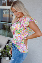 Savanna Ruffled Short Sleeve Notched Neck Blouse-3