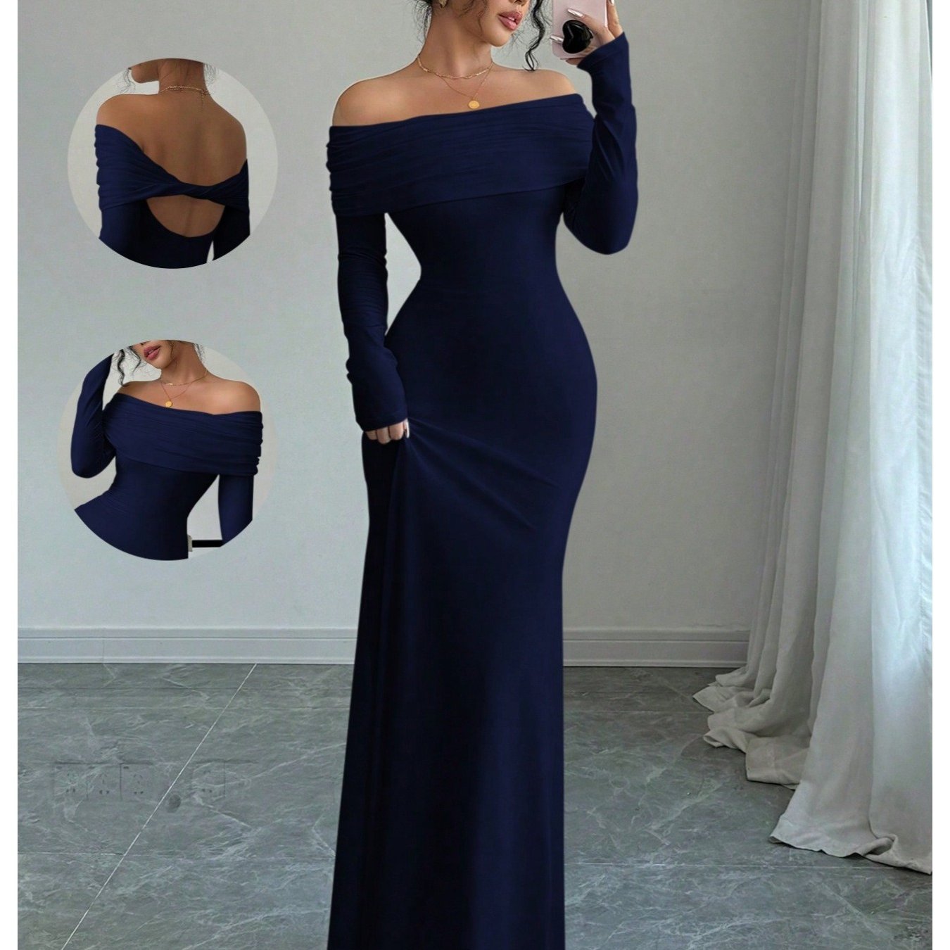 Elegant Off Shoulder Midi Evening Gown