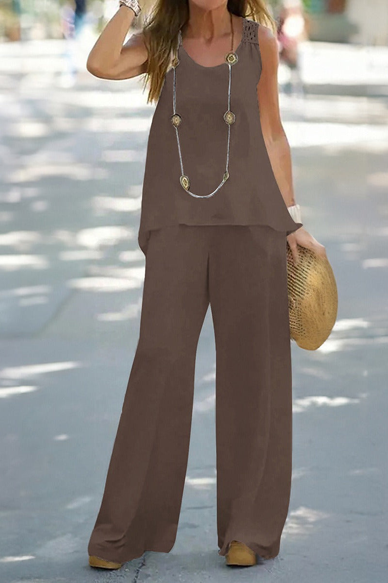 European and American spring/summer casual solid color vest and pants set