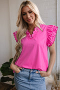 Jazmine Scallop Short Sleeve V Neck Blouse-0