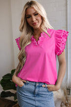 Jazmine Scallop Short Sleeve V Neck Blouse-0