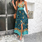 European and American spring and summer women's temperament printed suspender dress