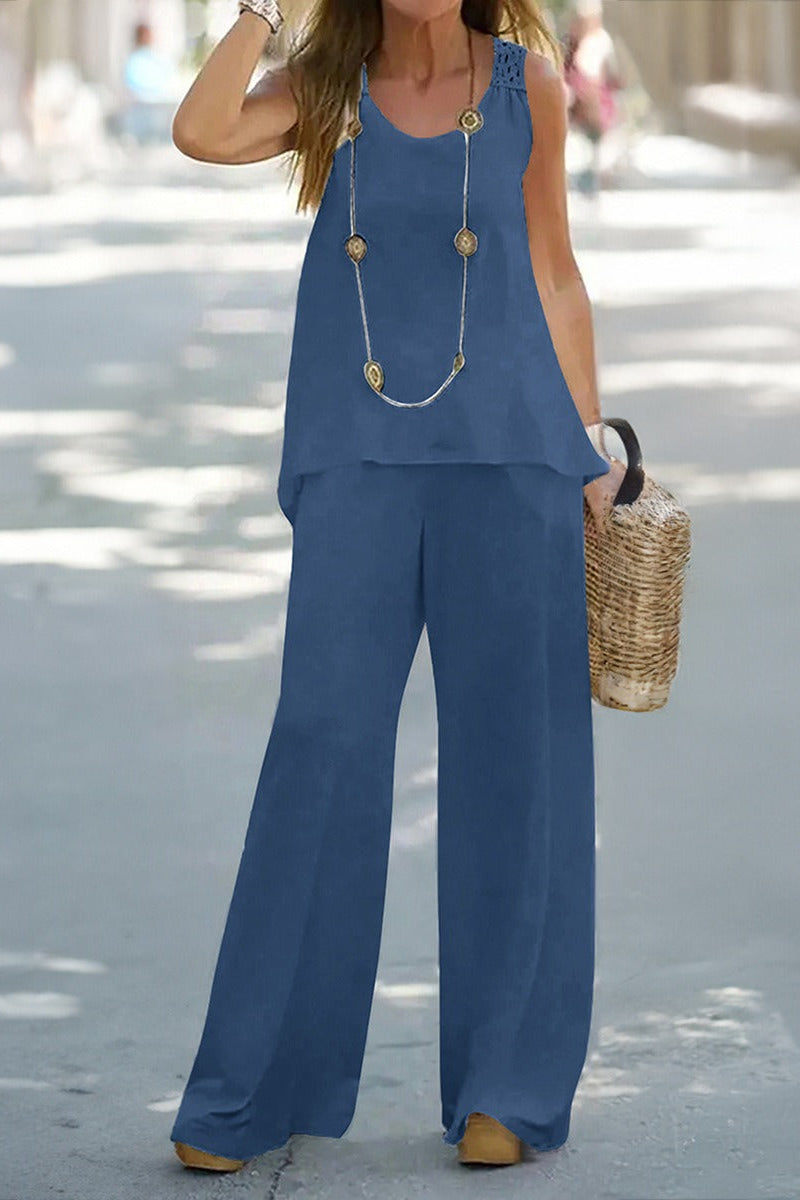 European and American spring/summer casual solid color vest and pants set